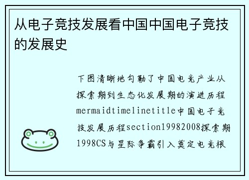 从电子竞技发展看中国中国电子竞技的发展史